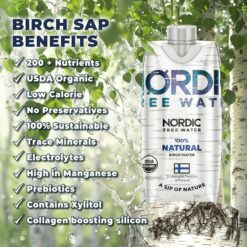 Nordic Tree Water 100% USDA Organic Birch Tree Sap – Electrolytes, Minerals, Prebiotics & Vitamins, Sustainable Product of Finland