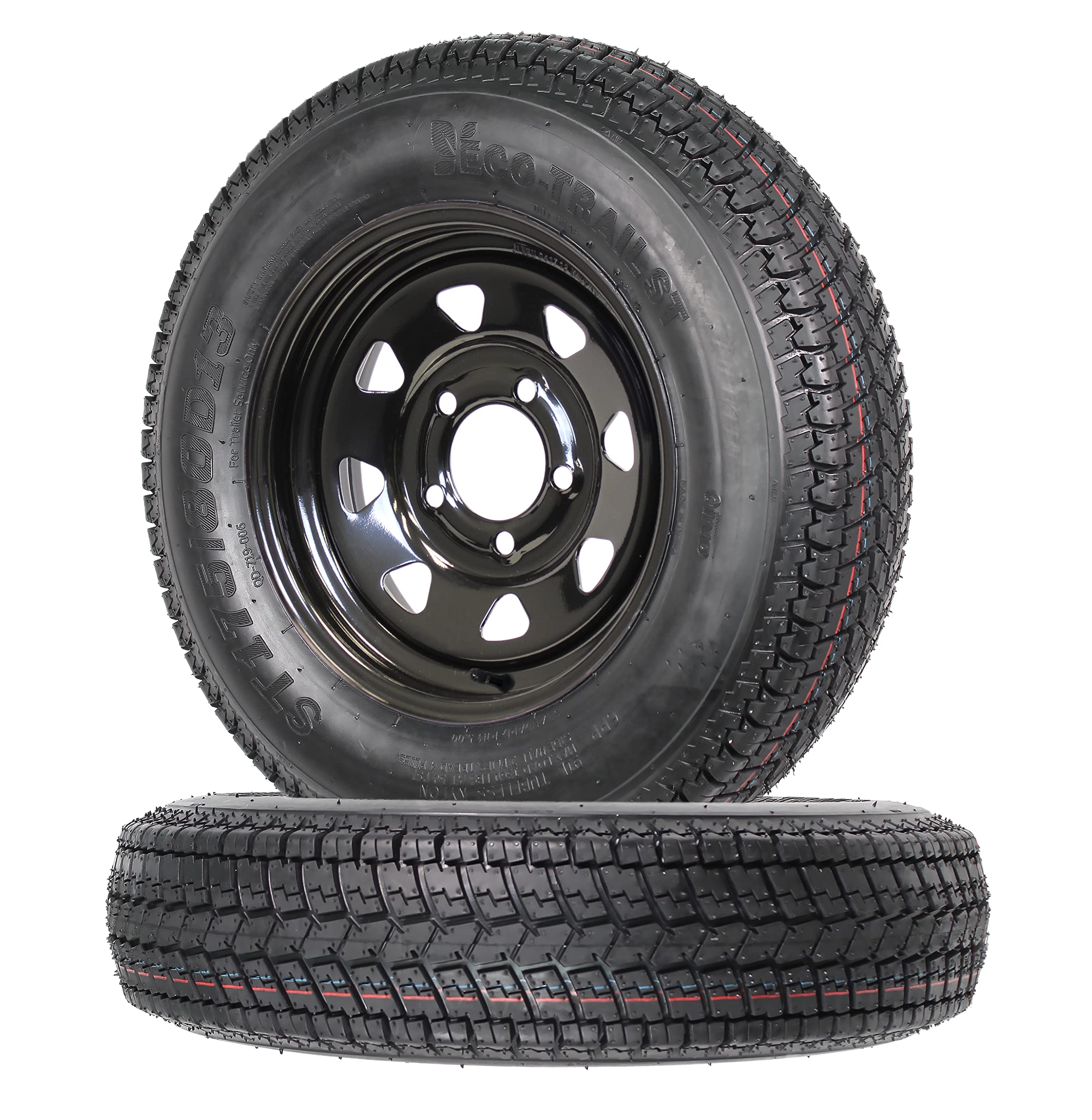 eCustomrim 2-Pack Trailer Tire On Rim Bias Ply ST175/80D13 175/80 Load Range C 5-4.5 Black Spoke Wheel - 2 Year Warranty w/Free Roadside