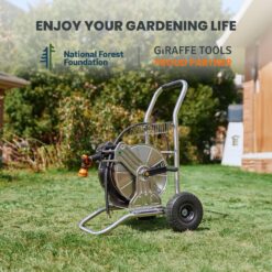 Giraffe Tools Garden Hose Reel Cart with Wheels, Stainless Steel Heavy Duty Water Hose Reel Cart, 200 ft of 1/2 Capacity