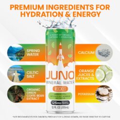 JUNO Rocket Limeade Still Energy Drink - 125mg Organic Caffeine from Green Coffee Beans, 12 Pack Refreshing Beverage