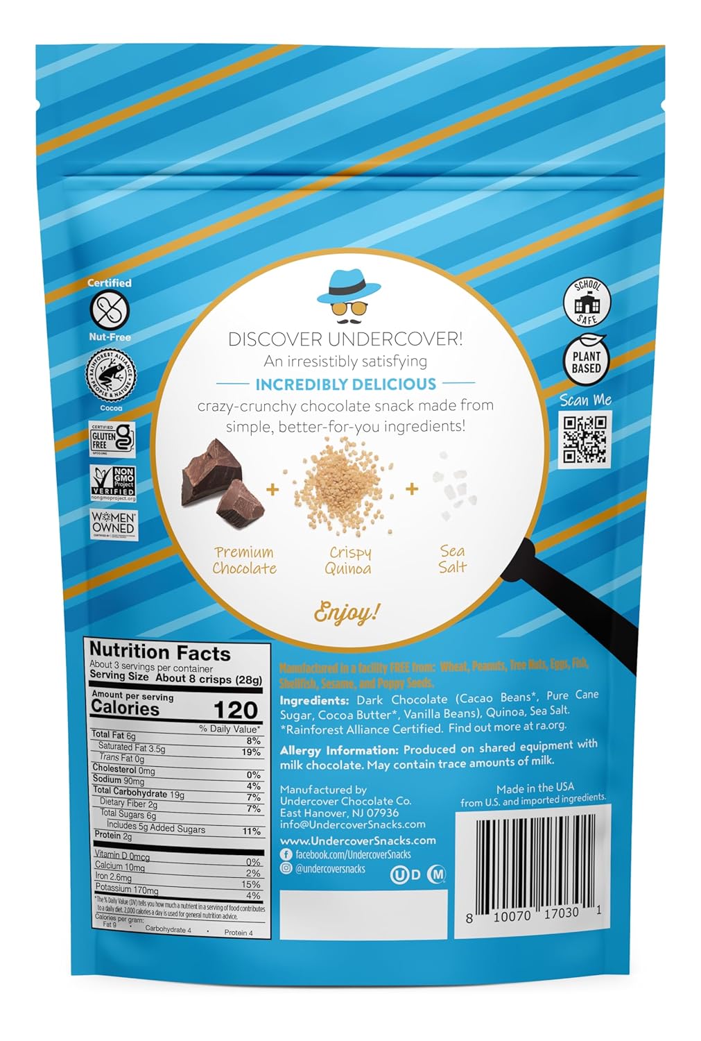 Undercover Snacks Undercover Chocolate Quinoa Crisps - Dark Chocolate + Sea Salt Quinoa Crisps, 7-Pack, 3oz Bags of Mini Crisps
