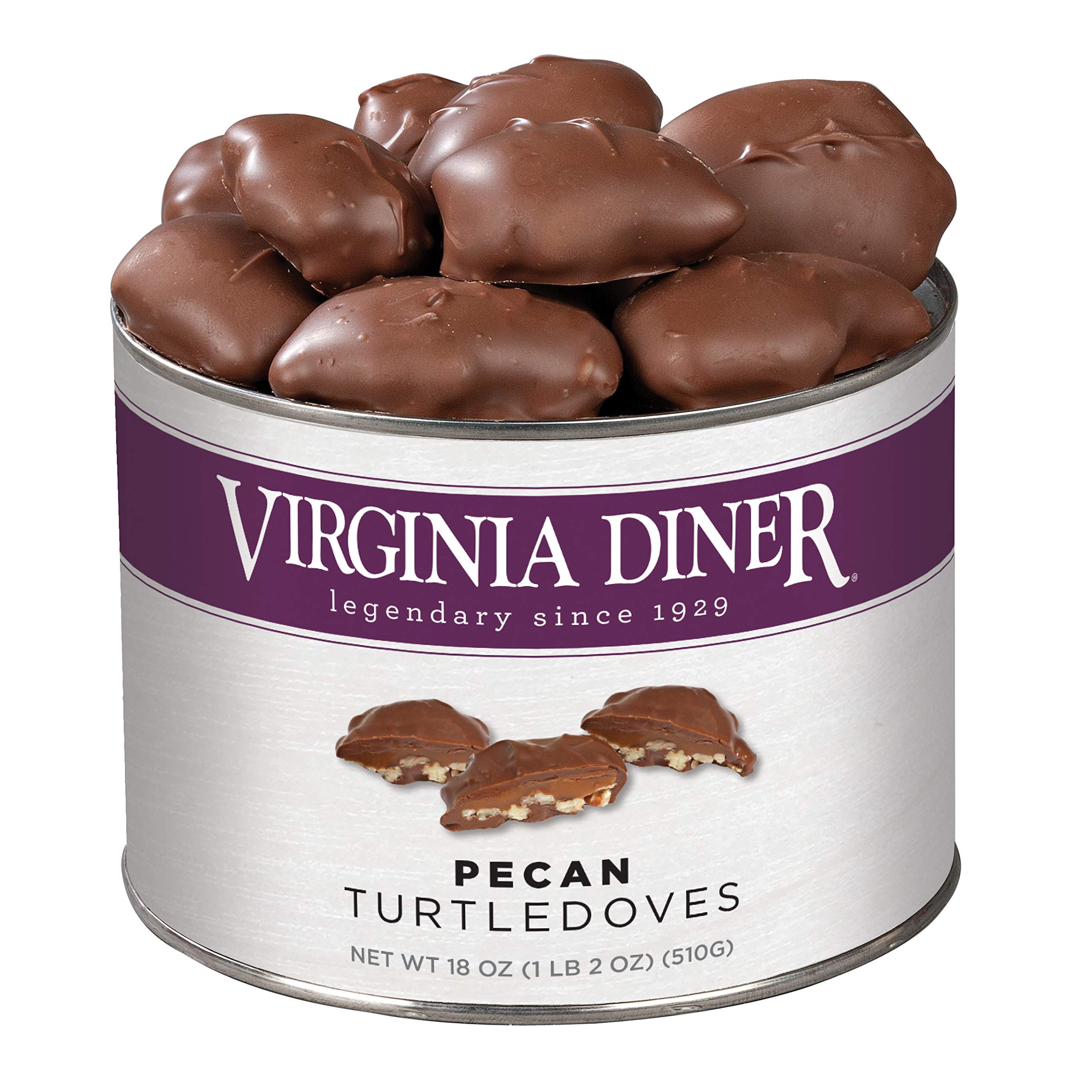 Virginia Diner Chocolate Pecan Turtledoves Candy Clusters with Caramel - 18 Oz Can