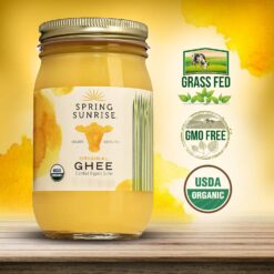 Spring Sunrise Organic Grass Fed Ghee Butter - USDA Certified Organic Clarified Butter - Sustainably Sourced (16oz Jar)
