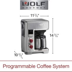 WOLF GOURMET Programmable Coffee Maker System with 10 Cup Thermal Carafe, Built-In Grounds Scale, Stainless Steel (WGCM100S)