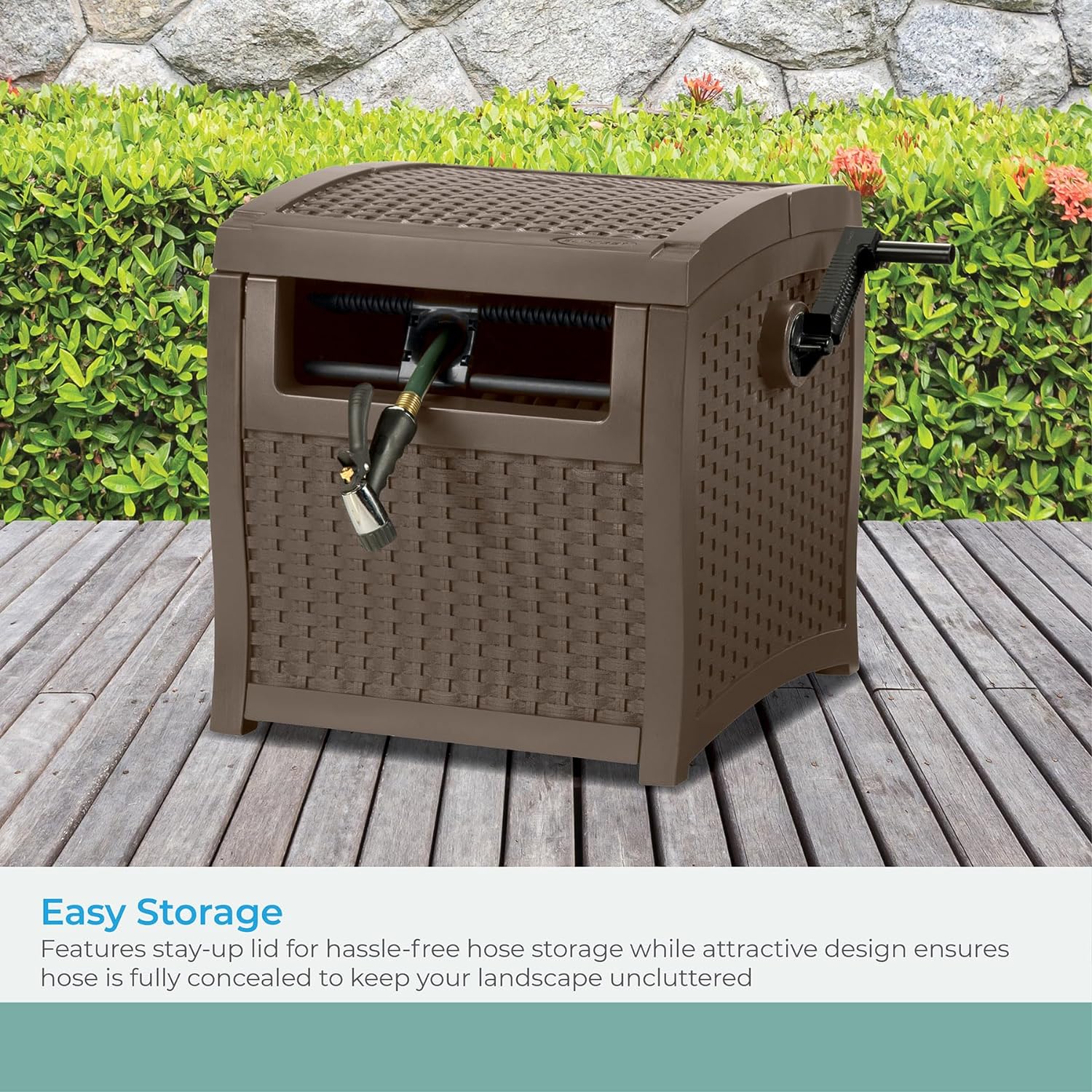 Suncast Hose Reel with Smart Trak Hose Guide, Water-Tight Connection, Durable Resin Construction, 225' Hose Capacity, Brown