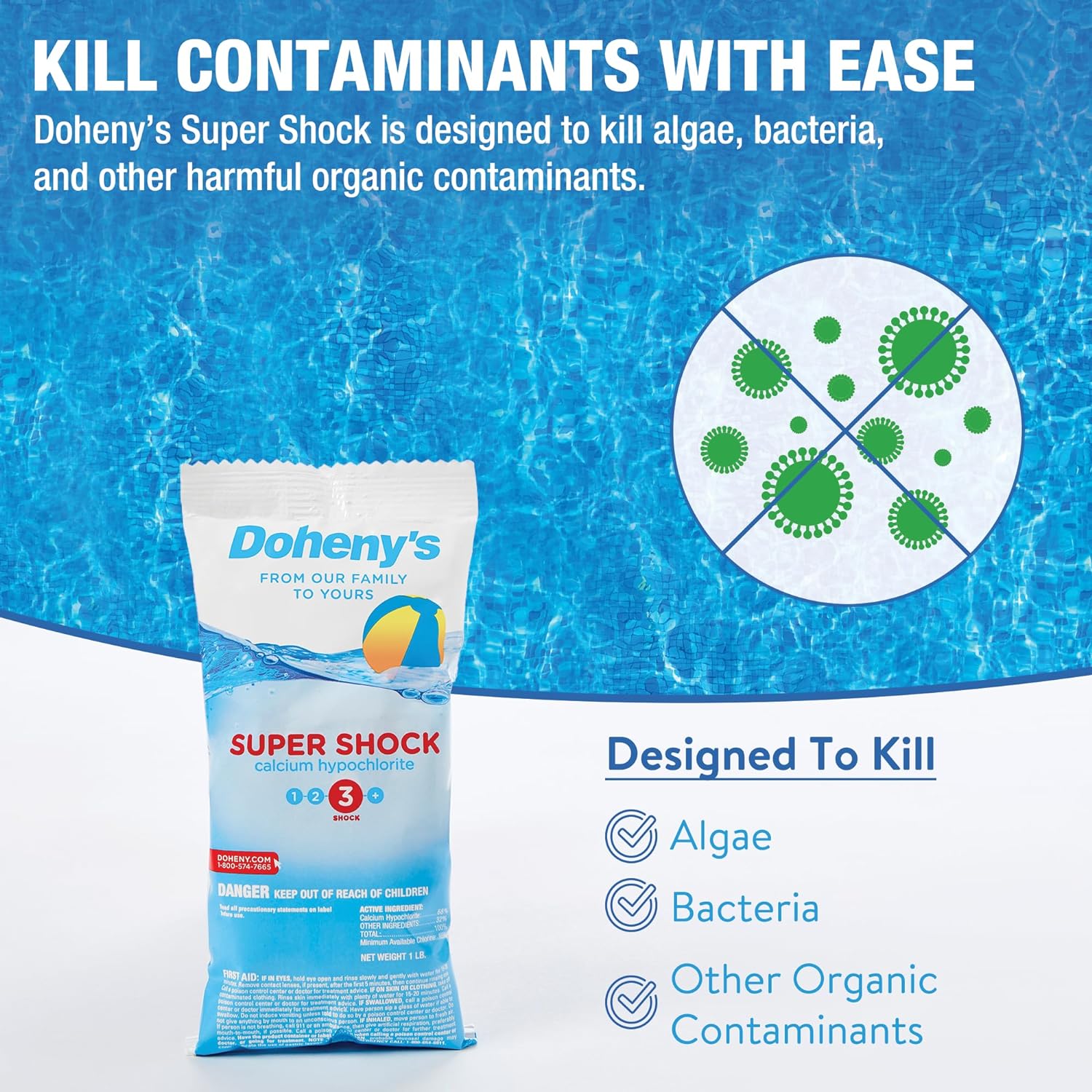 Doheny's Super Pool Shock, Pro-Grade Chlorine Shock, Fast-Acting 68% Cal-Hypo Granular Pool Shock, 50lb (2 x 25lb Buckets)