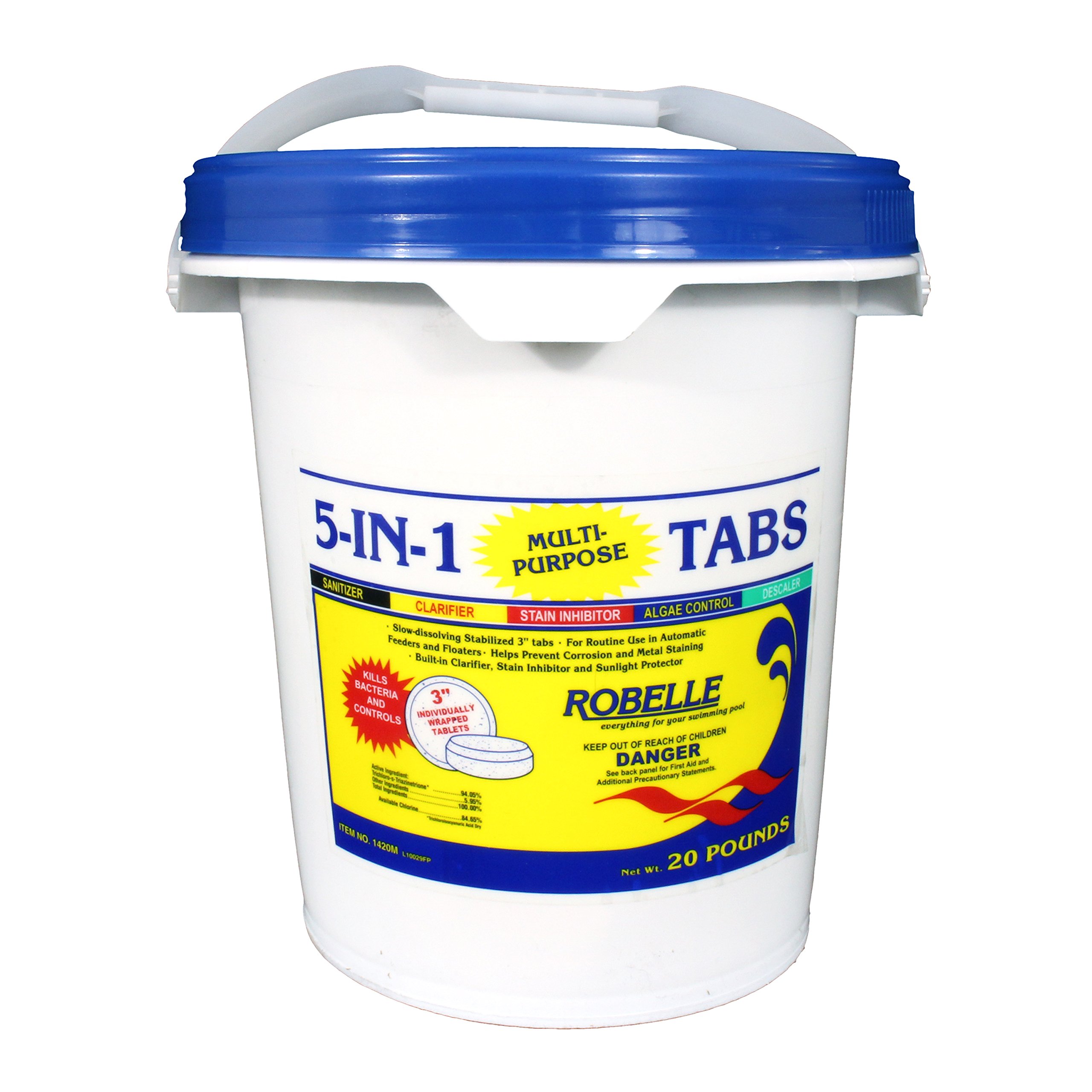 Robelle 20-Pounds Premium 5-In-1 Multi-Purpose Tabs, Chlorine Tablets 3 Inch, Made in USA