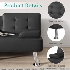 Flamaker Futon Sofa Bed Modern Folding Futon Set Convertible Recliner Lounge (PU Leather, Black)