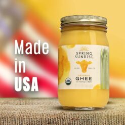 Spring Sunrise Organic Grass Fed Ghee Butter - USDA Certified Organic Clarified Butter - Sustainably Sourced (16oz Jar)