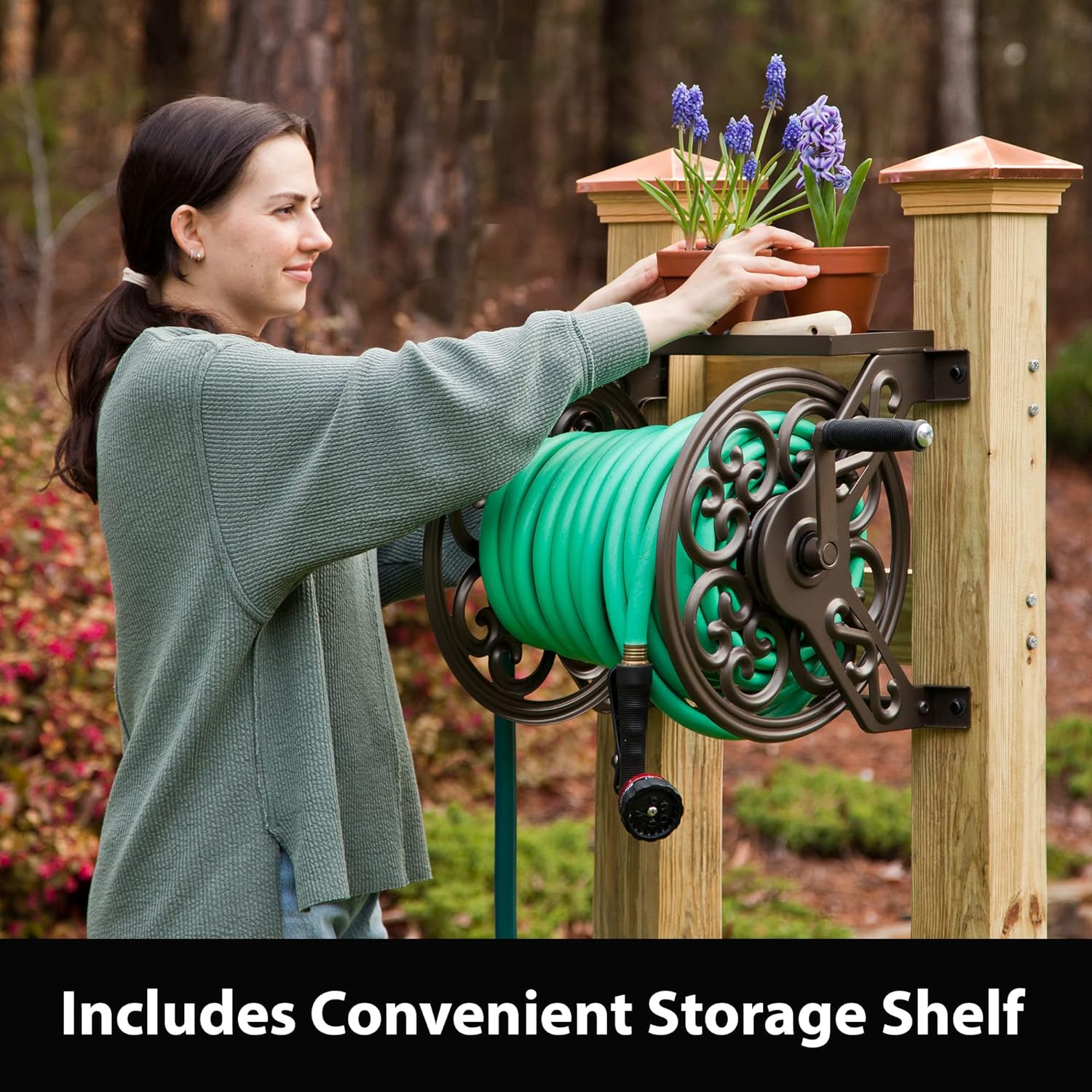 Liberty Garden 708 Steel Decorative Wall Mount Garden Hose Reel, Holds 125-Feet of 5/8-Inch Hose - Bronze