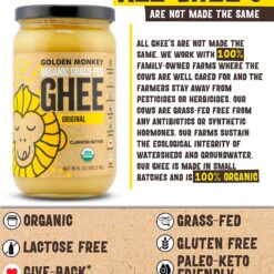 Organic Ghee Butter Grass Fed Clarified – 16 Oz Ghee Butter – Unsalted Butter Certified Organic Ghee Oil