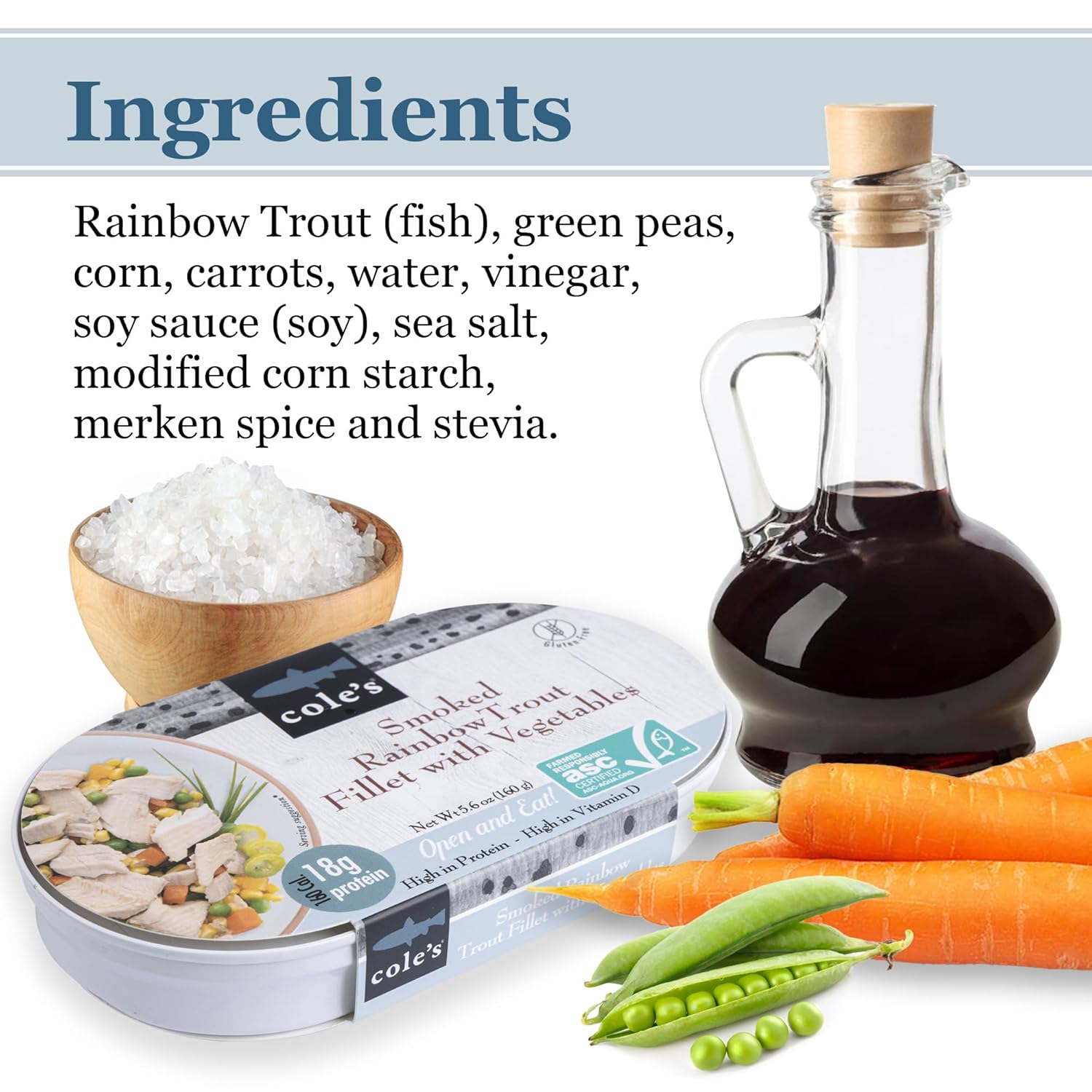 COLE’S - Smoked Rainbow Trout Fillet with Vegetables, Ready to Eat Meal, 5.6 oz Hand-Packed Canned Fish, 6 pack