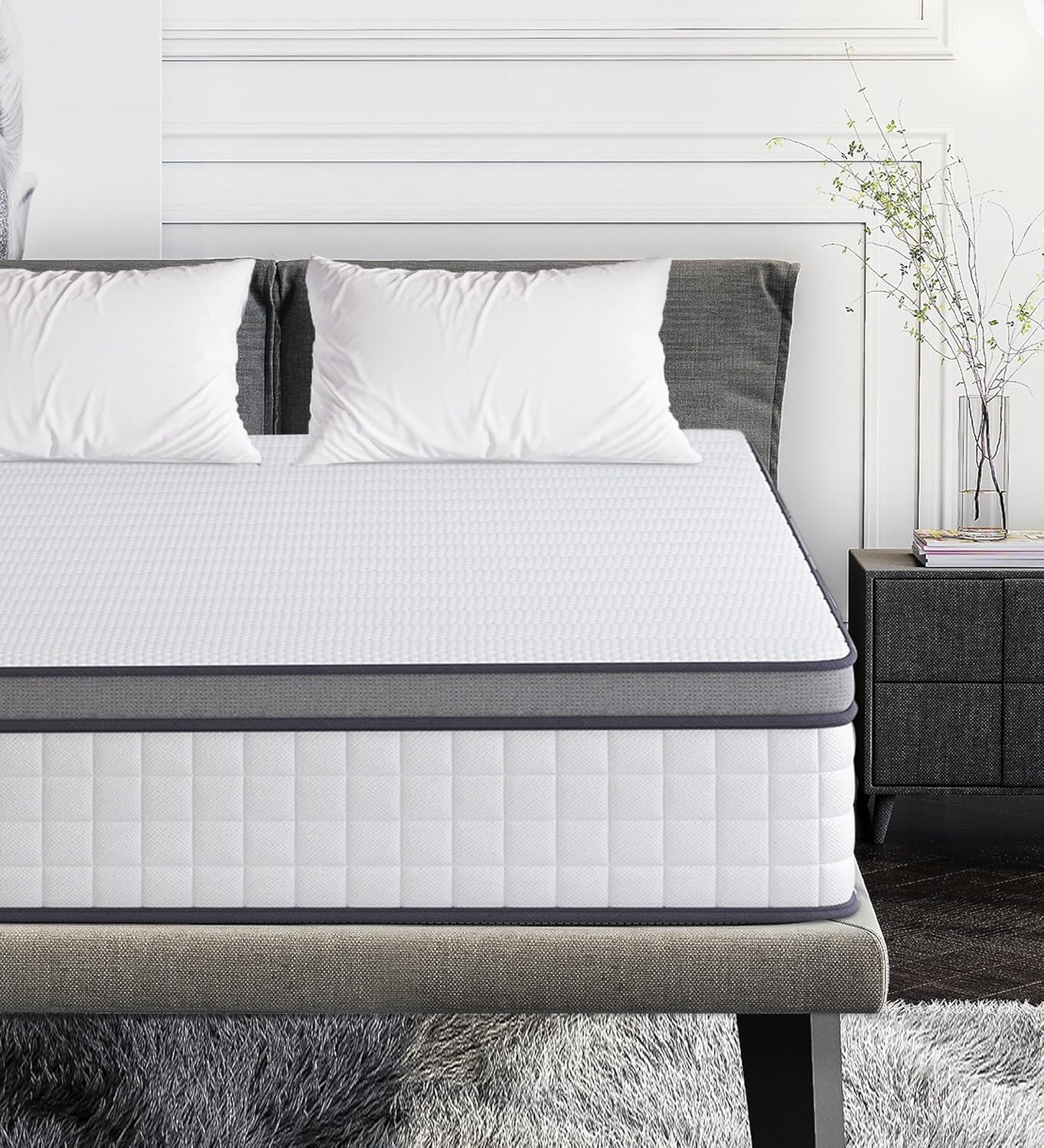 Elitspace Queen Mattresses, 10 Inch Queen Size Mattress, Medium Firm Feel Memory Foam & Individual Pocket Springs