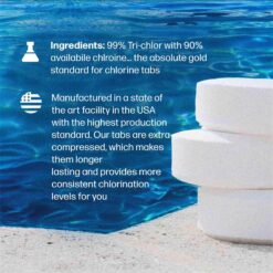 Pool Day 25lb Three-Inch Chlorine Power Tabs - 99% Trichlor, UV-Protected, Slow-Dissolving Formula for Crystal Clear Safe Water