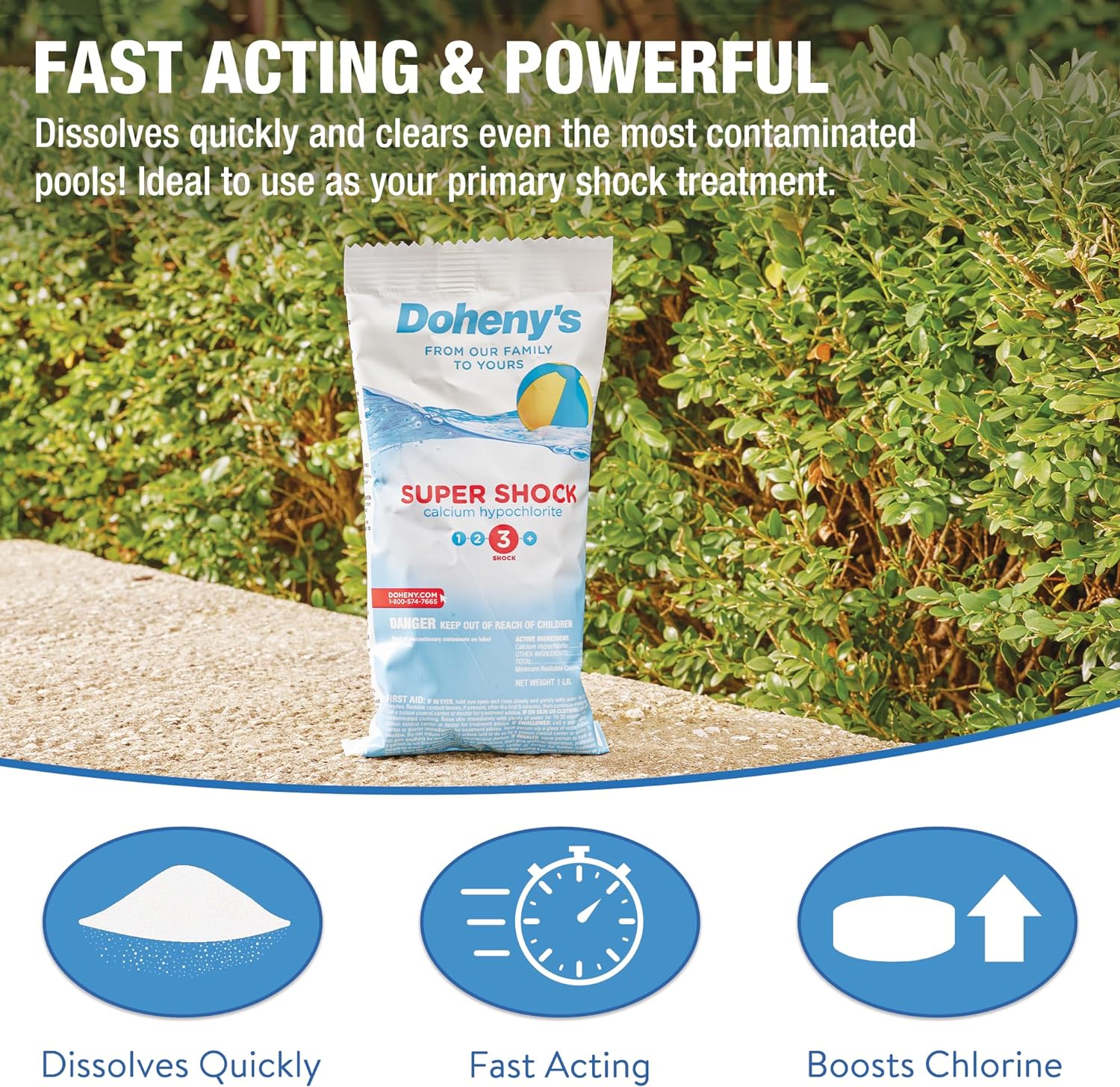 Doheny's Super Pool Shock, Pro-Grade Chlorine Shock, Fast-Acting 68% Cal-Hypo Granular Pool Shock, 50lb (2 x 25lb Buckets)
