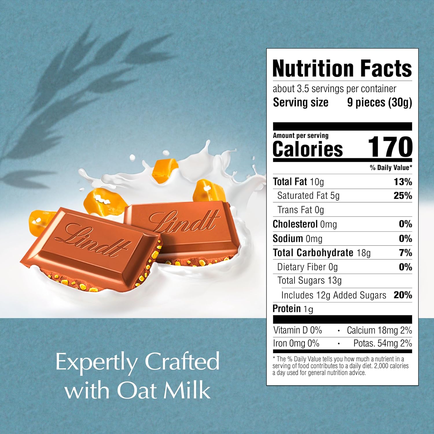 Lindt CLASSIC RECIPE Non-Dairy OatMilk Salted Caramel Chocolate Candy Bar, 10 Pack, 3.5 oz.