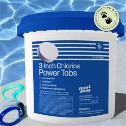 Pool Day 50lb Three-Inch Chlorine Power Tabs - 99% Trichlor, UV-Protected, Slow-Dissolving Formula for Crystal Clear Safe Water
