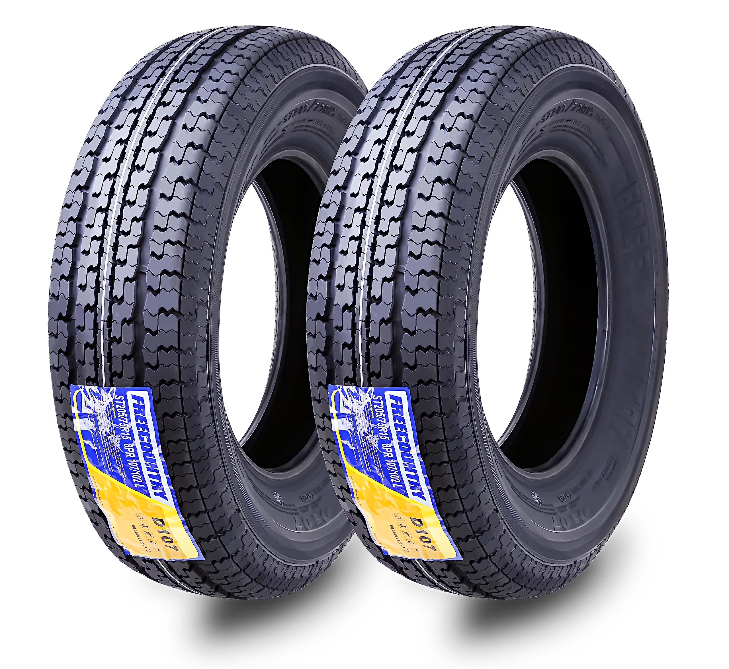 Free Country GRAND RIDE Set 2 ST205/75R15 Premium Trailer Tires 205 75 15 8-Ply Load Range D w/Scuff Guard 8mm Tread Depth