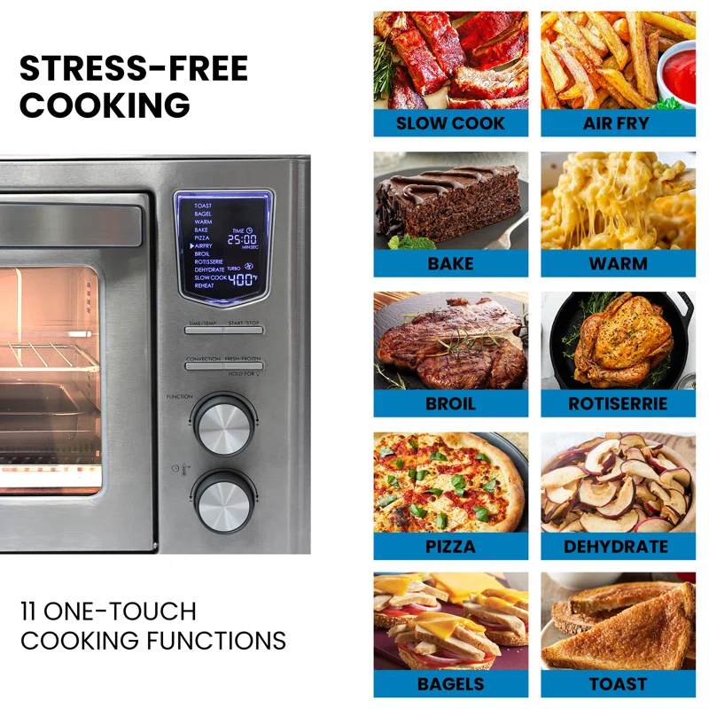 Kenmore 25 Qt. 11 in 1 Digital Air Fryer Convection Toaster Oven Rotisserie
