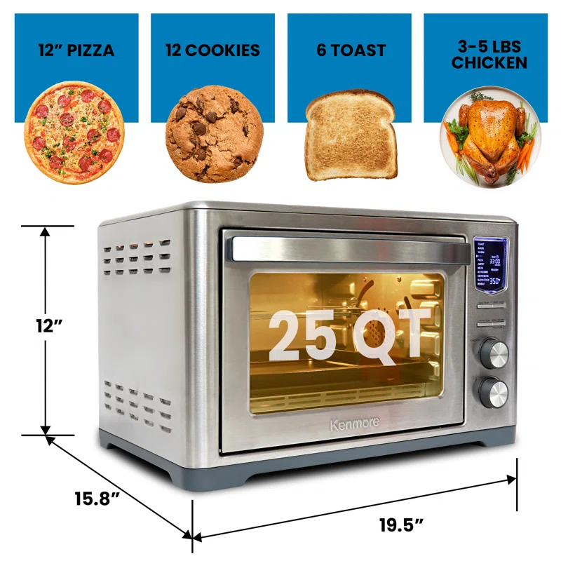 Kenmore 25 Qt. 11 in 1 Digital Air Fryer Convection Toaster Oven Rotisserie