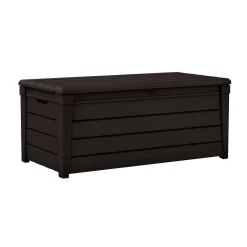 Keter Brightwood 120 Gallon Large Durable Outdoor Storage and Weather Resistant Resin Deck Box, Dark Brown