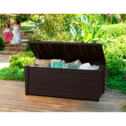 Keter Brightwood 120 Gallon Large Durable Outdoor Storage and Weather Resistant Resin Deck Box, Dark Brown