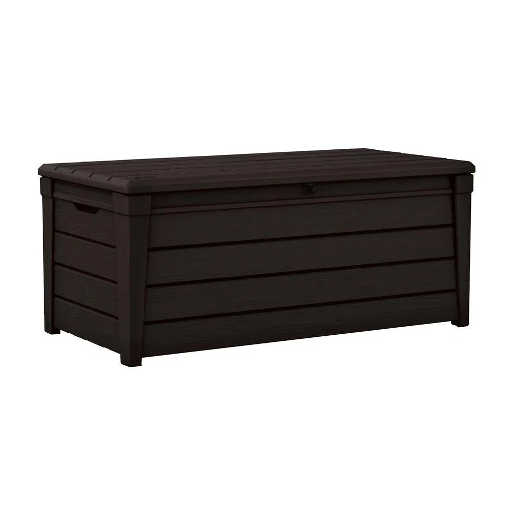Keter Brightwood 120 Gallon Large Durable Outdoor Storage and Weather Resistant Resin Deck Box, Dark Brown