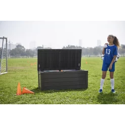 Keter Brightwood 120 Gallon Large Durable Outdoor Storage and Weather Resistant Resin Deck Box, Anthracite Gray