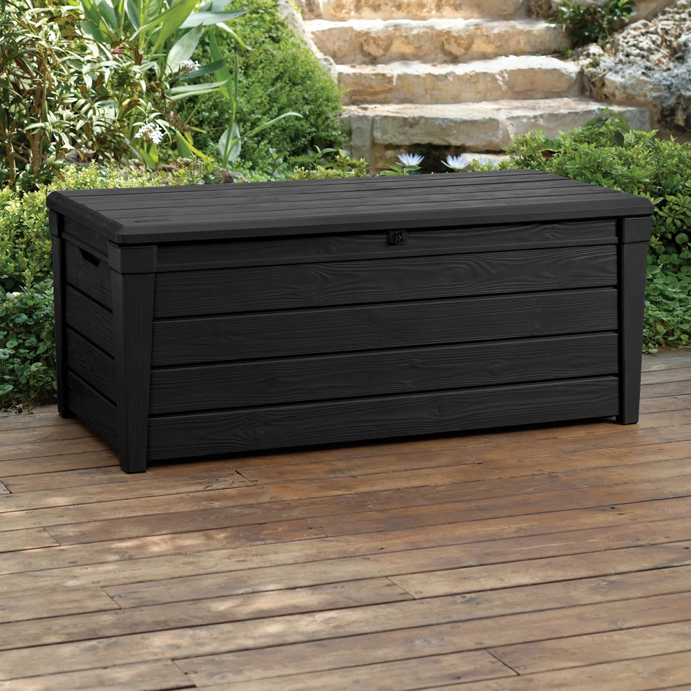 Keter Brightwood 120 Gallon Large Durable Outdoor Storage and Weather Resistant Resin Deck Box, Anthracite Gray
