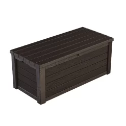 Keter Eastwood 150 Gallon Durable Resin Outdoor Storage and Organization Deck Box For Patio Furniture and Supplies, Brown