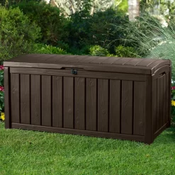 Keter Glenwood 101 Gallon Durable Resin Outdoor Storage and Organization Deck Box For Patio Furniture and Supplies, Brown