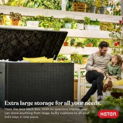 Keter Java 230 Gallon XXL Durable Resin Outdoor Storage and Organization Deck Box Ideal For Garden Patio Furniture and Supplies, Black