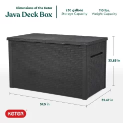 Keter Java 230 Gallon XXL Durable Resin Outdoor Storage and Organization Deck Box Ideal For Garden Patio Furniture and Supplies, Black