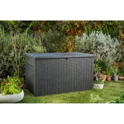 Keter Java 230 Gallon XXL Durable Resin Outdoor Storage and Organization Deck Box Ideal For Garden Patio Furniture and Supplies, Black