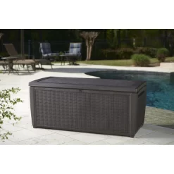 Keter Sumatra 135 Gallon Large Durable Resin Outdoor Storage and Organization Deck Box Ideal For Garden Patio Furniture and Supplies, Sumatra Brown