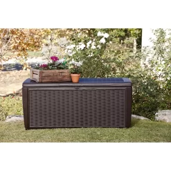 Keter Sumatra 135 Gallon Large Durable Resin Outdoor Storage and Organization Deck Box Ideal For Garden Patio Furniture and Supplies, Sumatra Brown