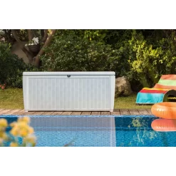 Keter Sumatra 135 Gallon Large Durable Resin Outdoor Storage and Organization Deck Box Ideal For Garden Patio Furniture and Supplies, Off-White