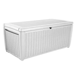 Keter Sumatra 135 Gallon Large Durable Resin Outdoor Storage and Organization Deck Box Ideal For Garden Patio Furniture and Supplies, Off-White