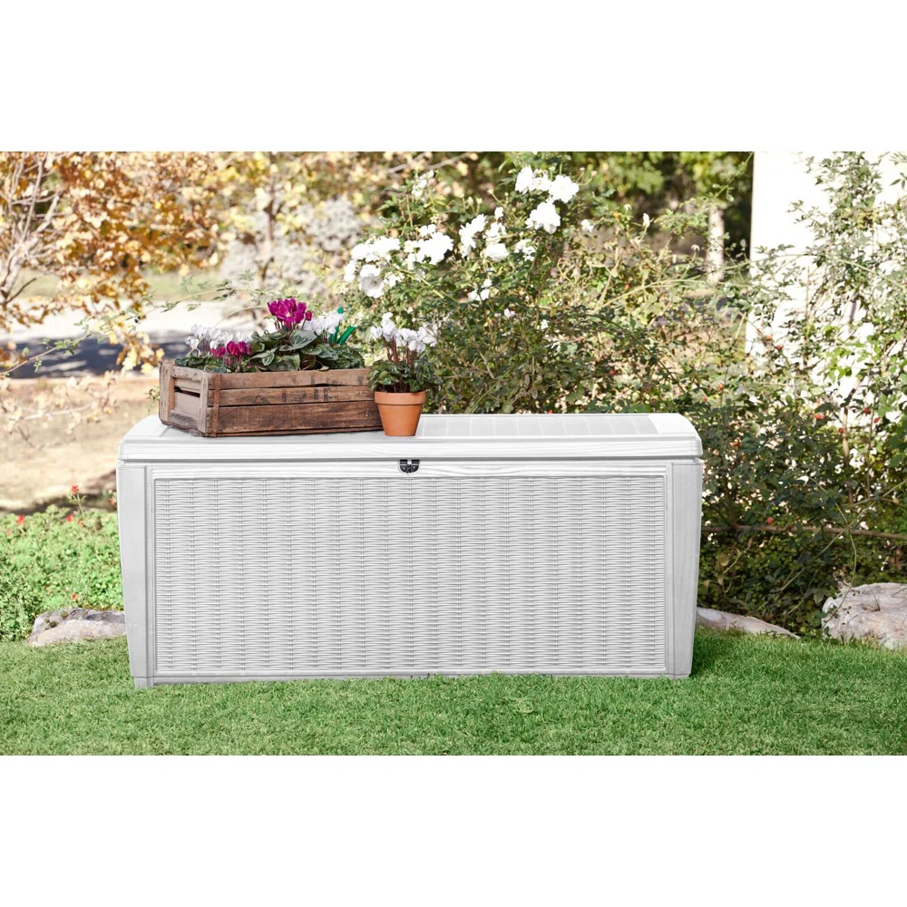 Keter Sumatra 135 Gallon Large Durable Resin Outdoor Storage and Organization Deck Box Ideal For Garden Patio Furniture and Supplies, Off-White