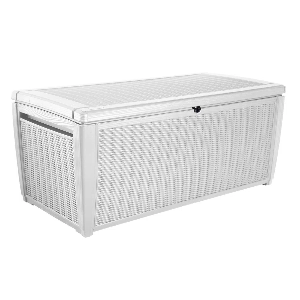 Keter Sumatra 135 Gallon Large Durable Resin Outdoor Storage and Organization Deck Box Ideal For Garden Patio Furniture and Supplies, Off-White