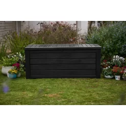 Keter Westwood 150 Gallon Large Durable Resin Outdoor Storage and Organization Deck Box For Patio Furniture and Supplies, Gray