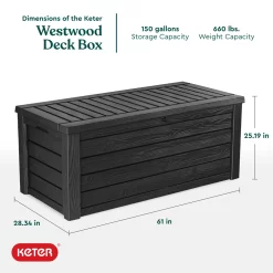 Keter Westwood 150 Gallon Large Durable Resin Outdoor Storage and Organization Deck Box For Patio Furniture and Supplies, Gray