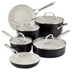 KitchenAid Hard Anodized Ceramic Nonstick Cookware Pots and Pans Set, 10 Piece, Black