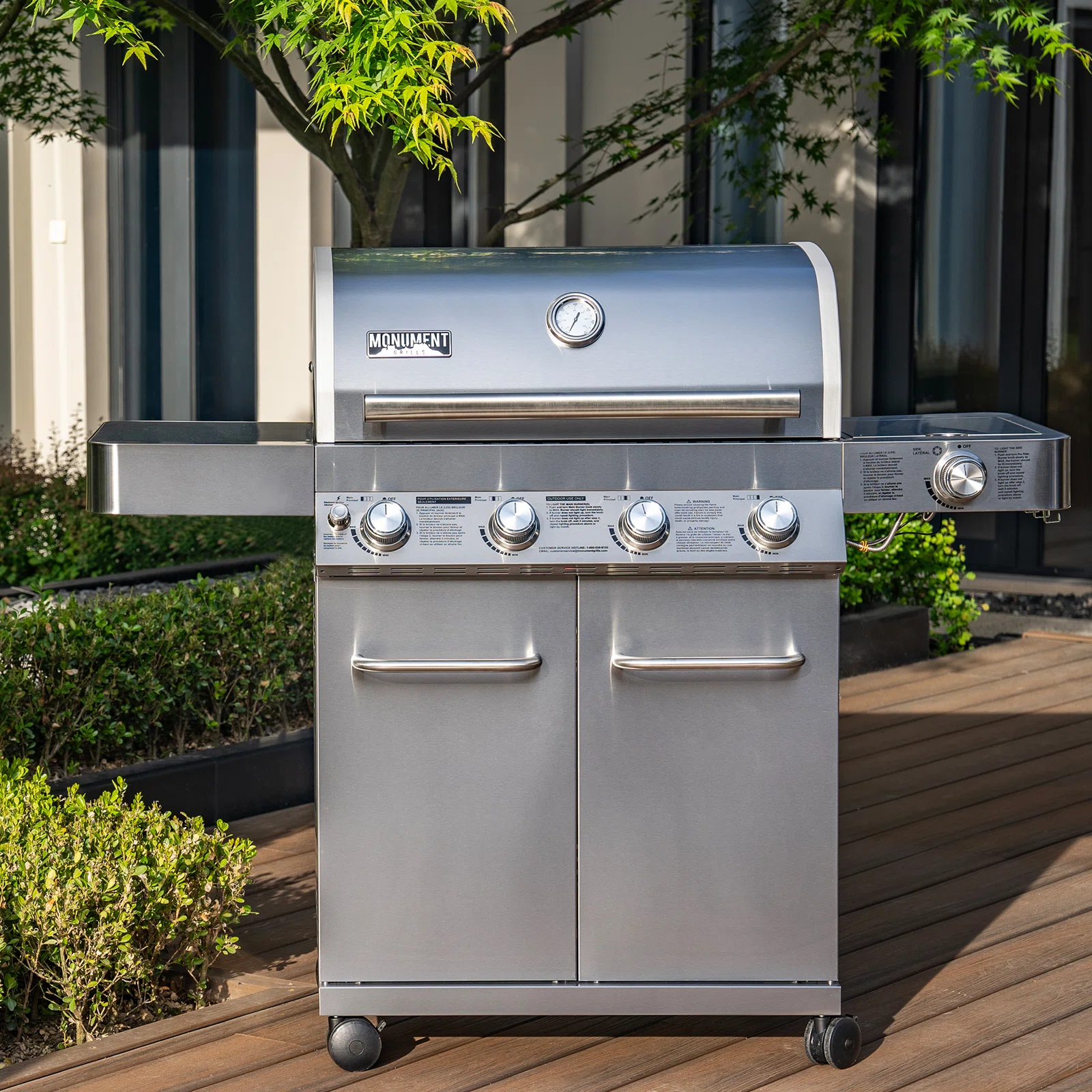 Monument Grills 17842: 4-Burner Propane Gas Grill with Rotisserie Kit, Side Burner, LED Controls, and Warming Rack – Perfect for Family BBQs