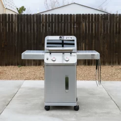Monument Grills Mesa Series 2-Burner Free Standing Stailless Liquid Propane 24000 BTU Gas Grill with Cabinet, Gray