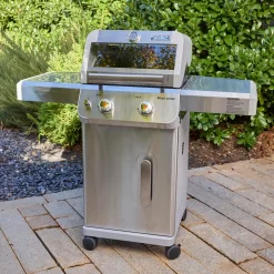 Monument Grills Mesa Series 2-Burner Free Standing Stailless Liquid Propane 24000 BTU Gas Grill with Cabinet, Gray