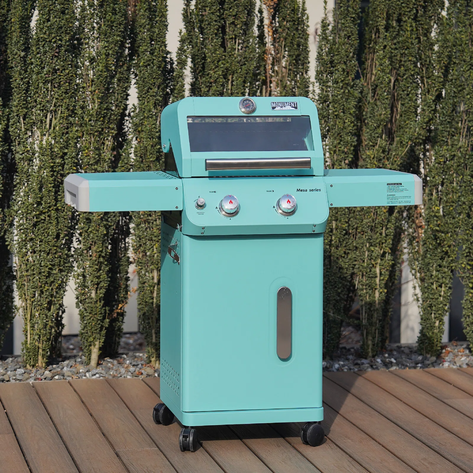 Monument Grills Mesa Series 2-Burner Free Standing Stailless Liquid Propane 24000 BTU Gas Grill with Cabinet, Light Blue