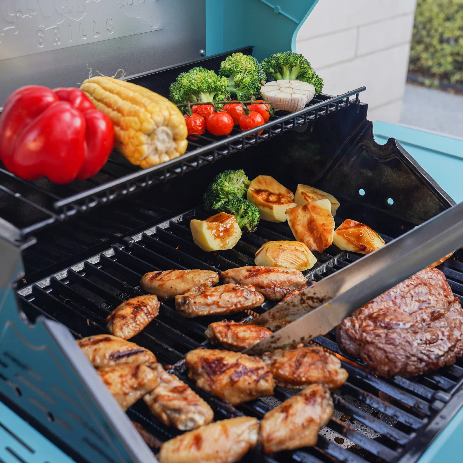 Monument Grills Mesa Series 2-Burner Free Standing Stailless Liquid Propane 24000 BTU Gas Grill with Cabinet, Light Blue