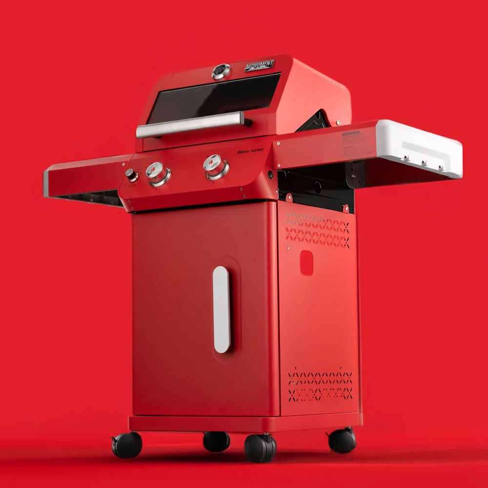 Monument Grills Mesa Series 2-Burner Free Standing Stailless Liquid Propane 24000 BTU Gas Grill with Cabinet, Red