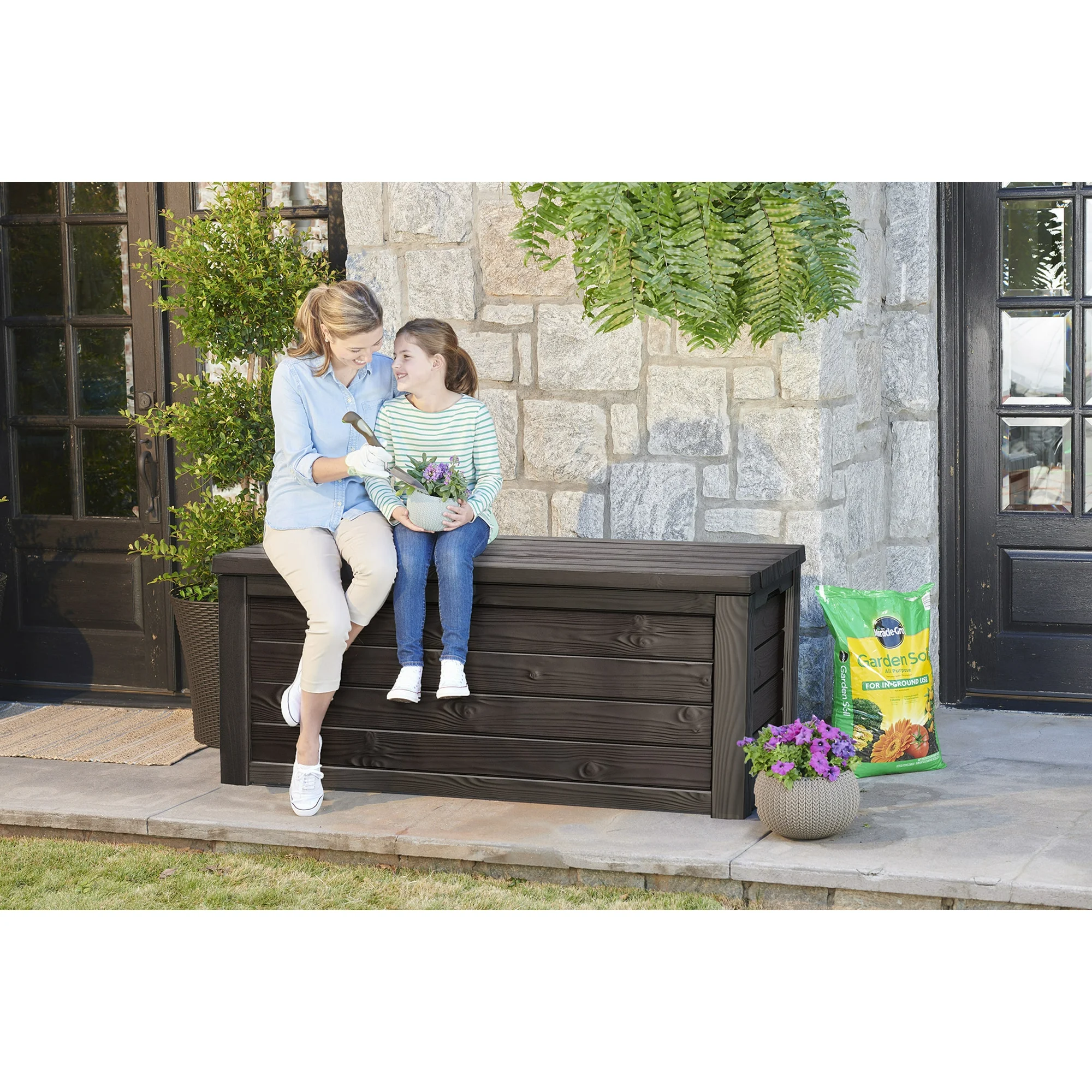 Keter Eastwood 150 Gallon Durable Resin Outdoor Storage and Organization Deck Box For Patio Furniture and Supplies, Brown
